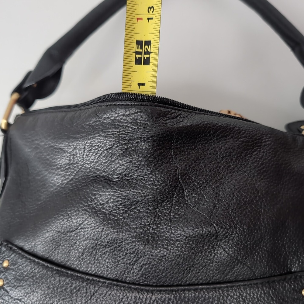 Rolfs Black Cowhide Leather Studded Hobo Shoulder Bag Gold Hardware - Picture 8 of 13